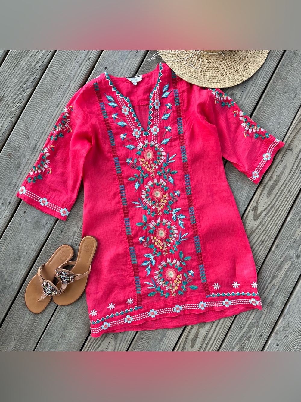 Johnny Was Workshop Marisol Seamed Swing Dress Embroidered M